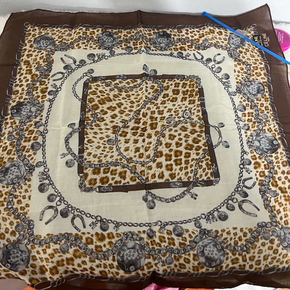 CELINE Animal print Silk Scarf  NWOT Authenticated